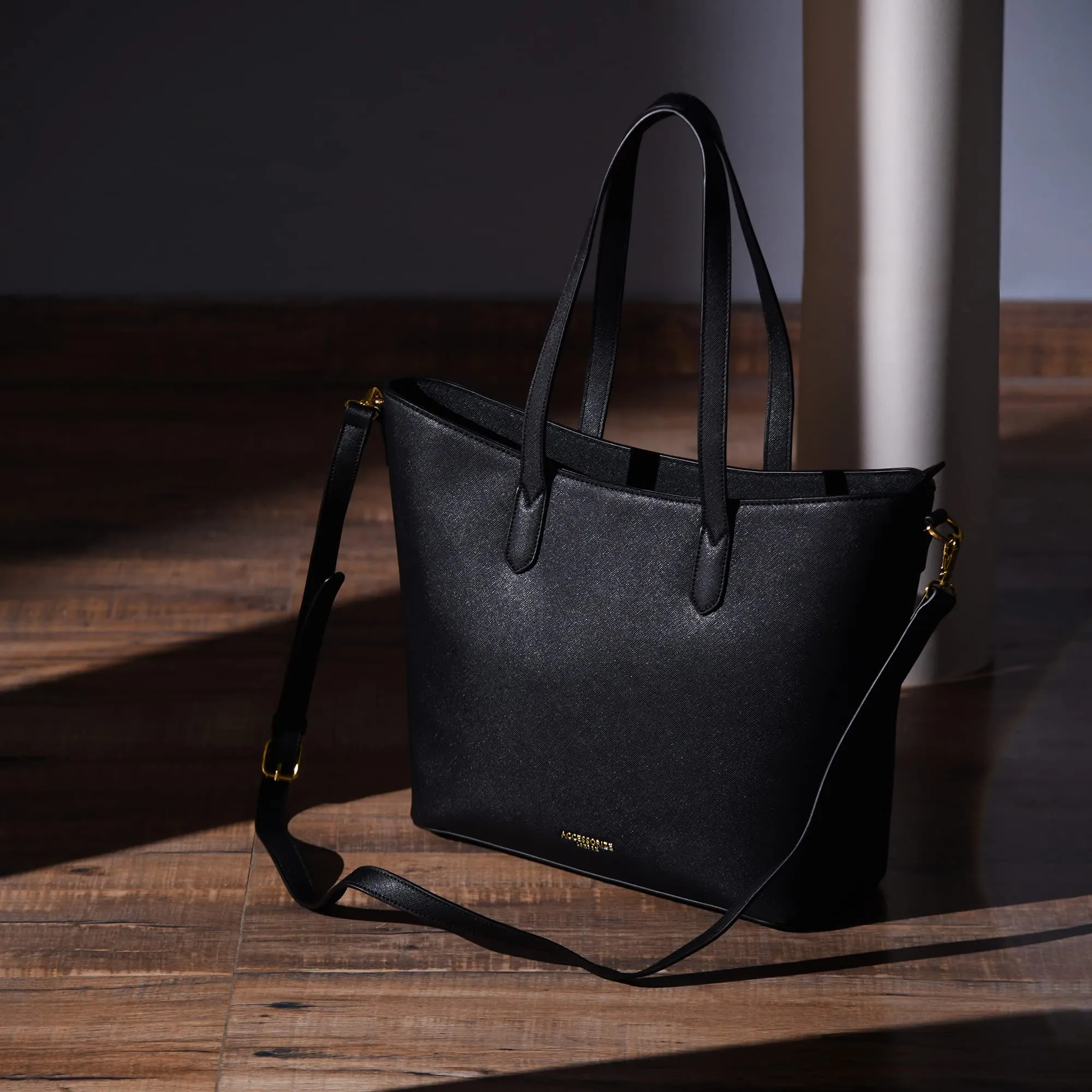 Accessorize London Women's Black Faux Leather Daffodil Bag |Big Size| Stylish Handbag for women with Zip Closure | Fit for Office Bag, College, Travel Use.