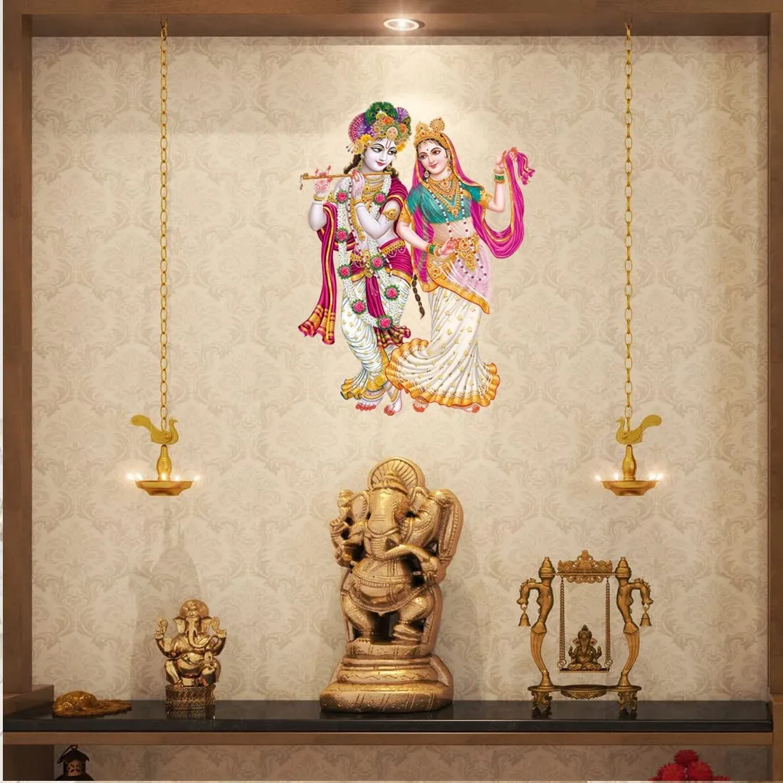 Akki Wold Cute Radha Krishna God Wall Sticker for Pooja Mandir, Kids Room, Living Room, Office (Multicolor, Size - 50Cm X 60Cm)