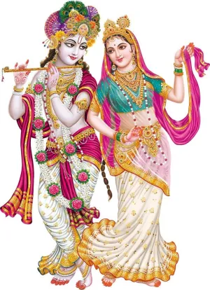 Akki Wold Cute Radha Krishna God Wall Sticker for Pooja Mandir, Kids Room, Living Room, Office (Multicolor, Size - 50Cm X 60Cm)
