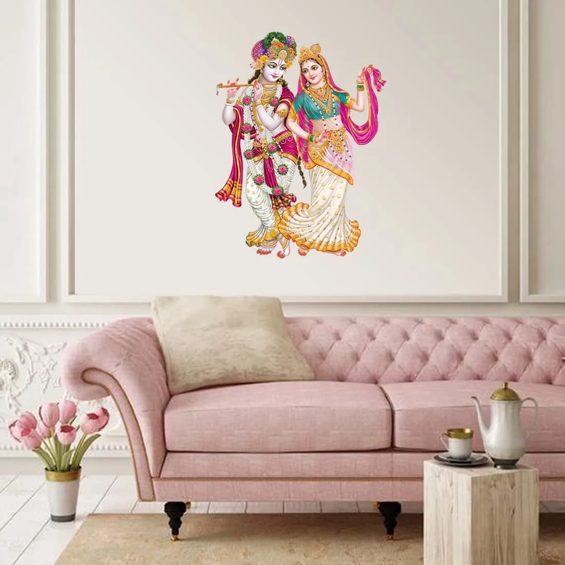 Akki Wold Cute Radha Krishna God Wall Sticker for Pooja Mandir, Kids Room, Living Room, Office (Multicolor, Size - 50Cm X 60Cm)