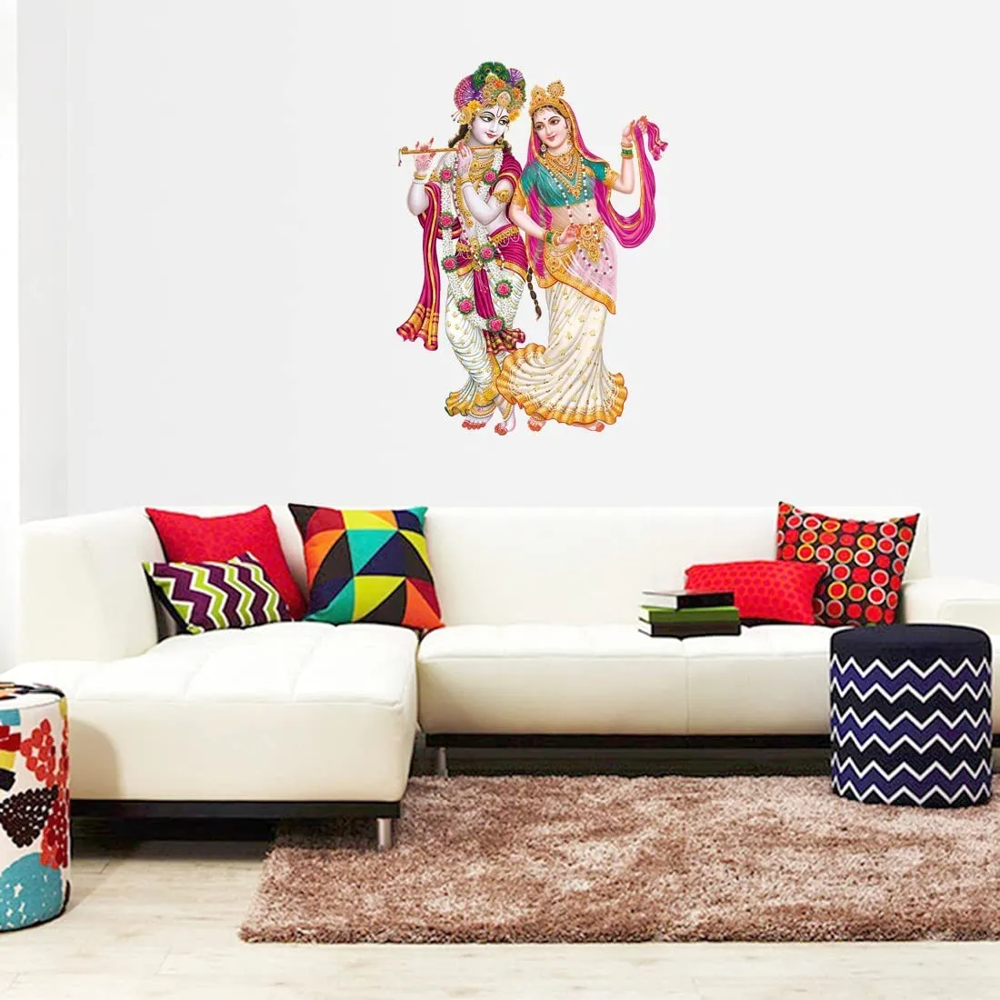 Akki Wold Cute Radha Krishna God Wall Sticker for Pooja Mandir, Kids Room, Living Room, Office (Multicolor, Size - 50Cm X 60Cm)