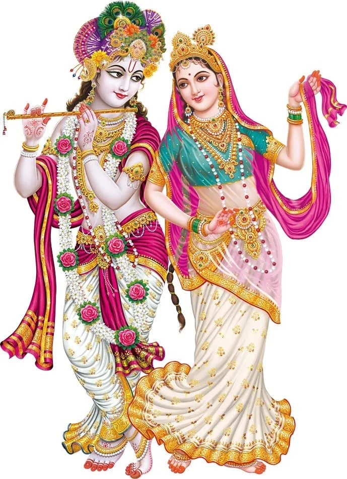Akki Wold Cute Radha Krishna God Wall Sticker for Pooja Mandir, Kids Room, Living Room, Office (Multicolor, Size - 50Cm X 60Cm)