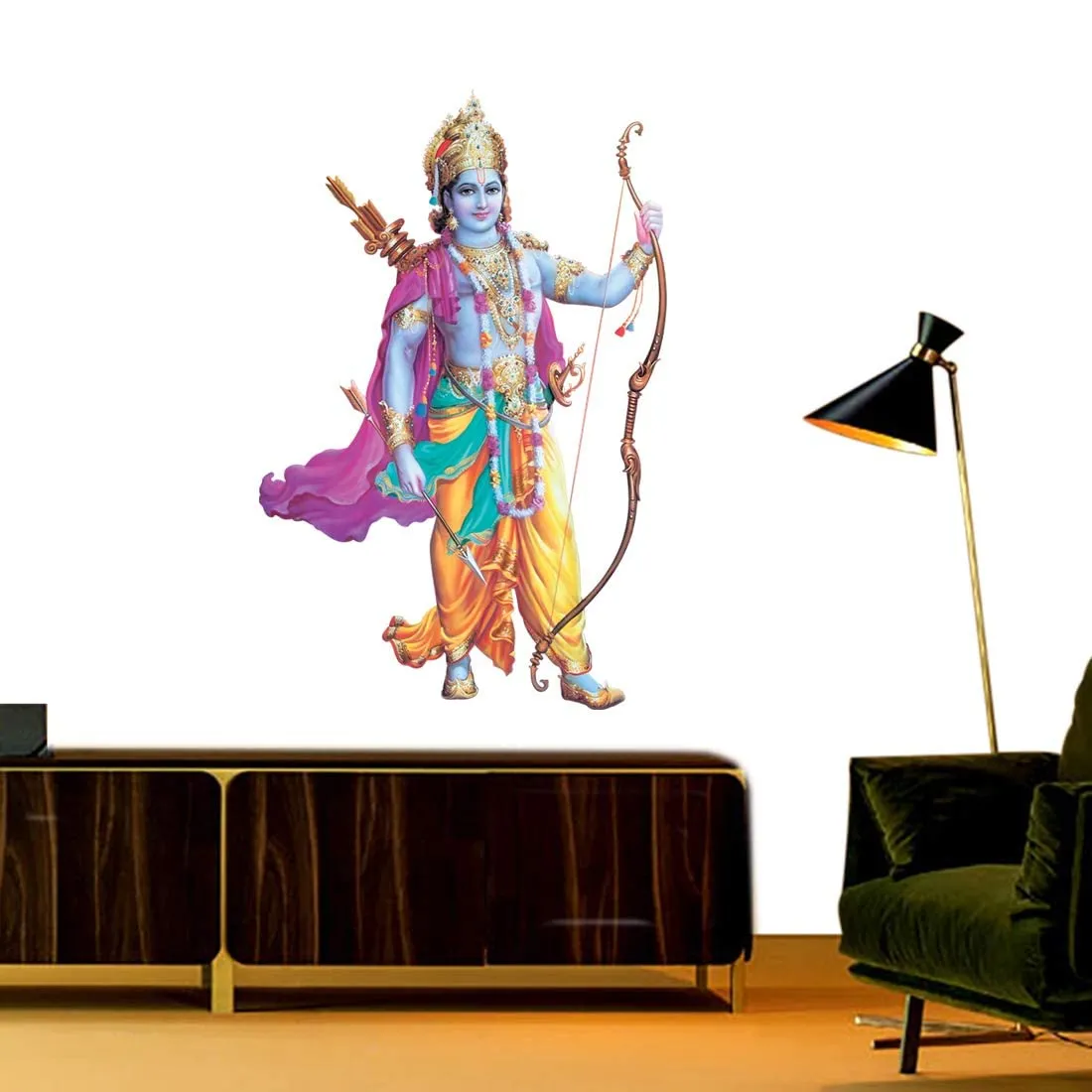 Akki Wold Shri Ram Bhagwan Wall Sticker for Pooja Room, Living Room, Kids Room, Office, (Muticolor, Size - 46Cm X 56Cm)