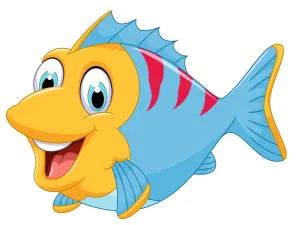 Akki World Beautifull Sky Blue Fish Cartoon Wall Sticker for Kids Room, Restaurant, Cafe, Bedroom, Living Room, Office (Multicolor, Size - 48 Cm X 60 Cm)