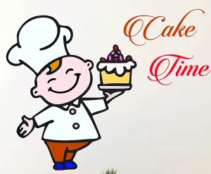 Akki World Cake Time vetor Wall Sticker for Hotel, Kitchen, Retorent, Cafe (Multicolour, 60 x 50 cm)