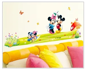 Akki World Mickey_Mouse and Minnie_Mouse Cute Cartoon Wall Sticker for Kids Room