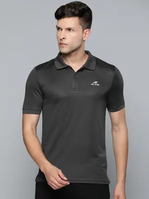 Alcis Men Charcoal Grey Polo Collar Slim Fit Wonder T-shirt