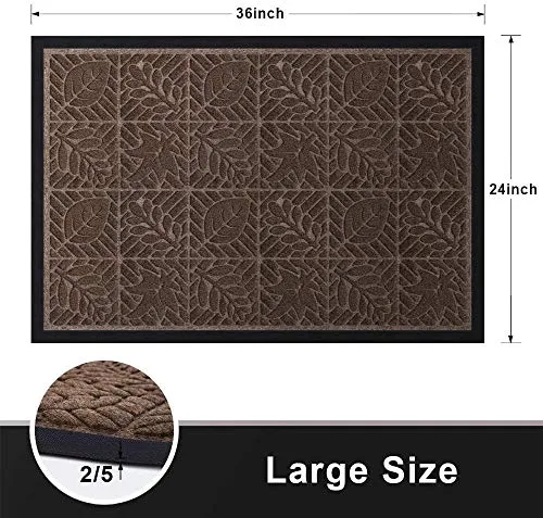 Amagabeli 2 Pack Large Outdoor Door Mats Rubber Shoes Scraper 24" x 36" for Front Door Entrance Outside Doormat Brown BG346