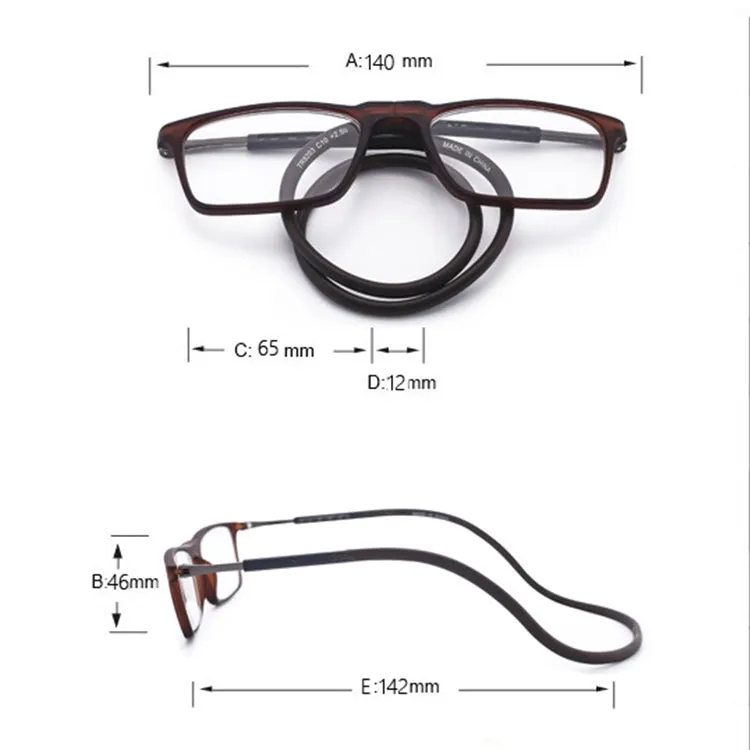 Anti Blue-ray Adjustable Neckband Magnetic Connecting Presbyopic Glasses,  1.50D(Black)