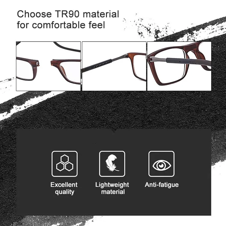 Anti Blue-ray Adjustable Neckband Magnetic Connecting Presbyopic Glasses,  1.50D(Black)