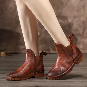 Autumn Winter Soft Bottom Leather Retro Short Boots | Gift Shoes