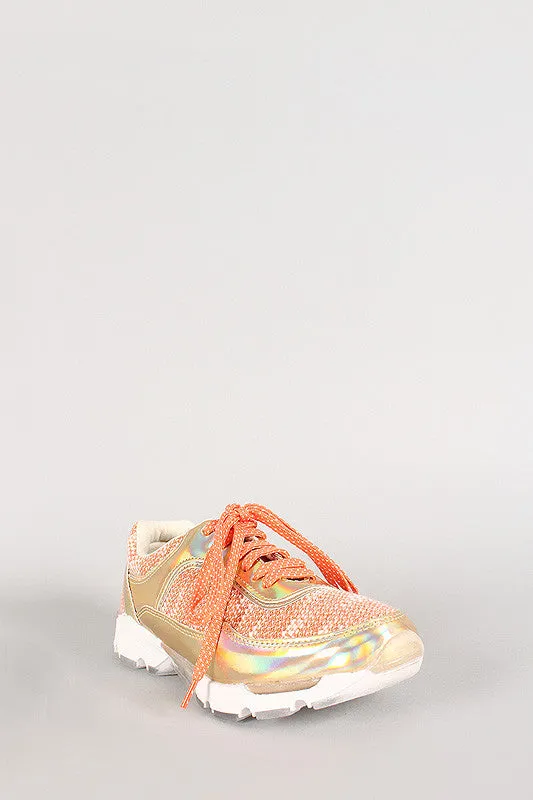 Bamboo Hologram Tweed Lace Up Sneaker