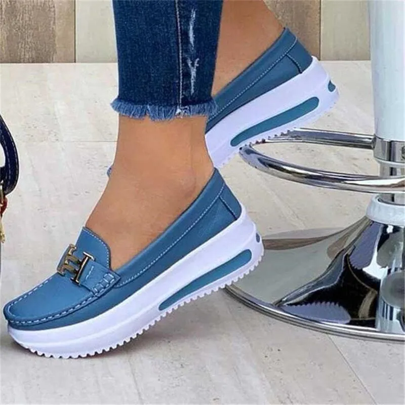 Basic Casual Comfortable Round Toe Slip-On Platform Shoes