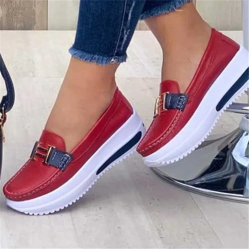 Basic Casual Comfortable Round Toe Slip-On Platform Shoes