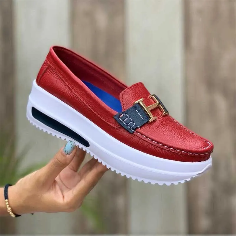 Basic Casual Comfortable Round Toe Slip-On Platform Shoes