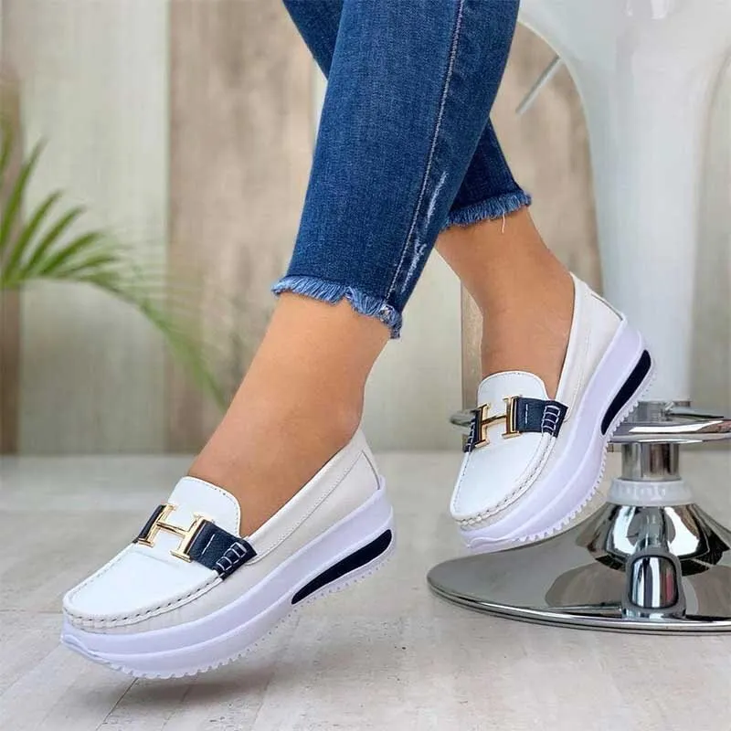 Basic Casual Comfortable Round Toe Slip-On Platform Shoes