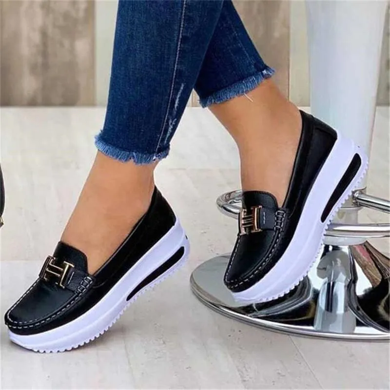 Basic Casual Comfortable Round Toe Slip-On Platform Shoes
