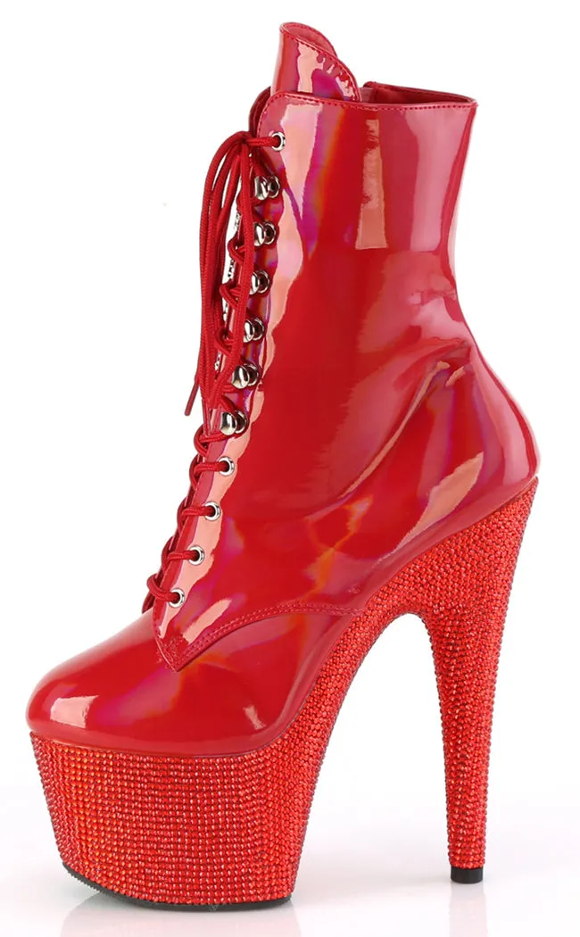 BEJEWELED-1020-7 Red Holo Rhinestone Boots