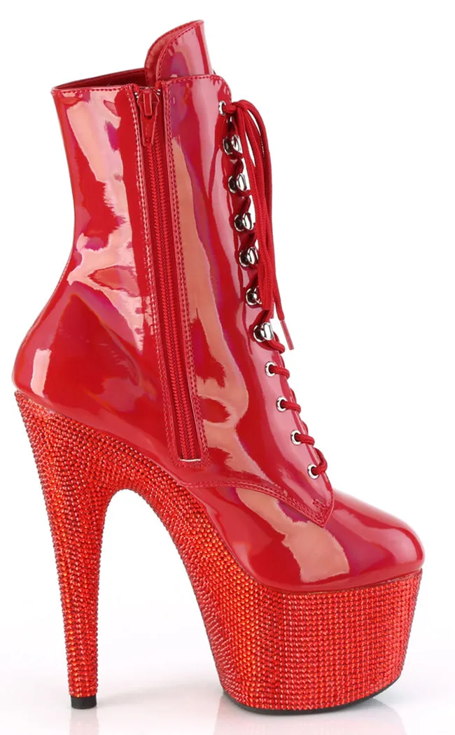 BEJEWELED-1020-7 Red Holo Rhinestone Boots