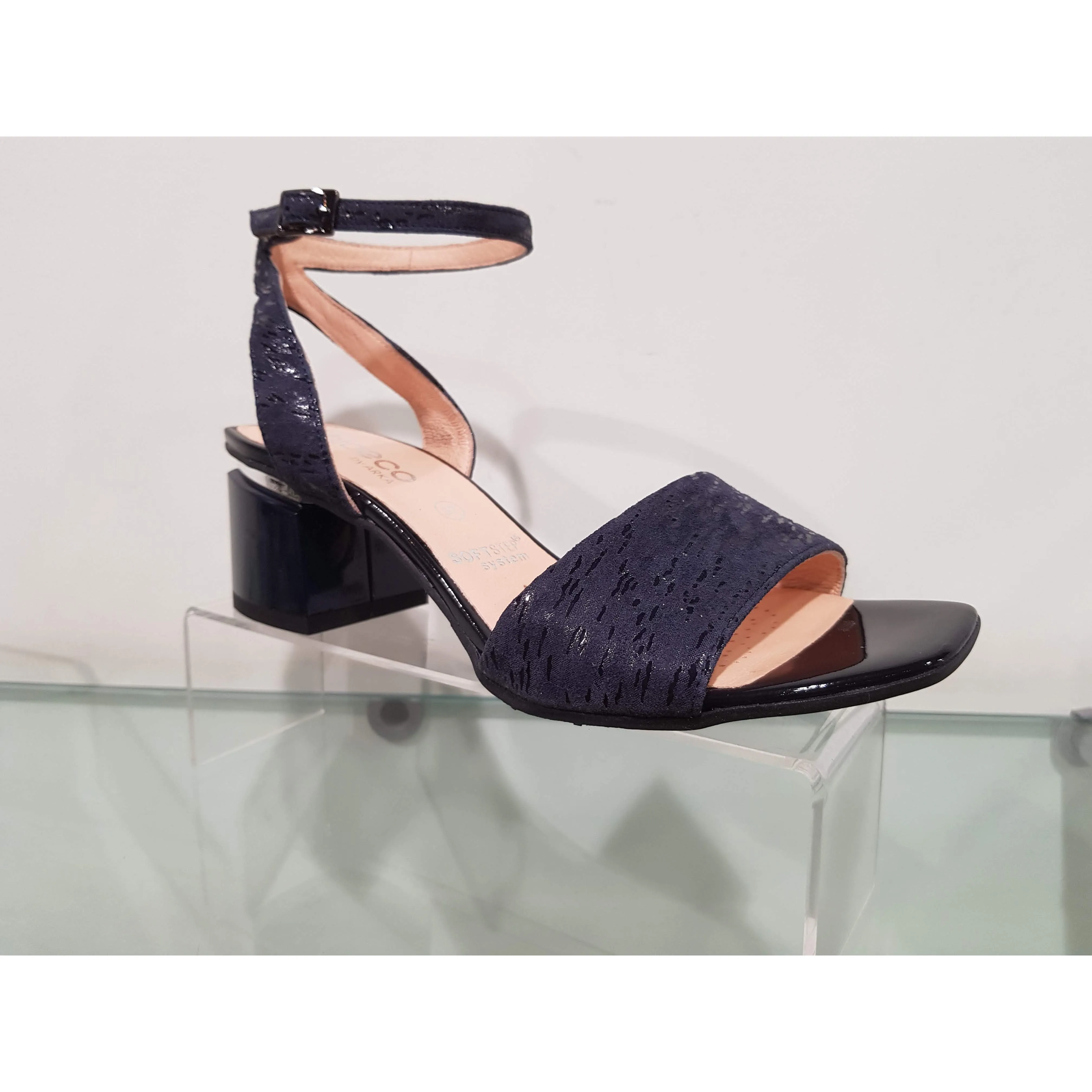 Bioeco 3942 Navy Block Heel Dress Sandal matching bag available