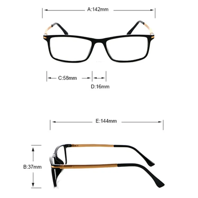 Black Frame Spring Hinge Anti Fatigue & Blue-ray Presbyopic Glasses,  4.00D