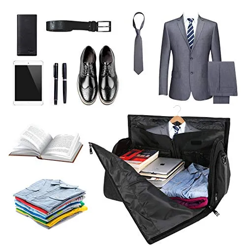 Carry-on Garment Bag Large Duffel Bag Suit Travel Bag Weekend Bag Flight Bag with Shoe Pouch for Men Women (Black)