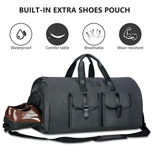 Carry-on Garment Bag Large Duffel Bag Suit Travel Bag Weekend Bag Flight Bag with Shoe Pouch for Men Women (Black)