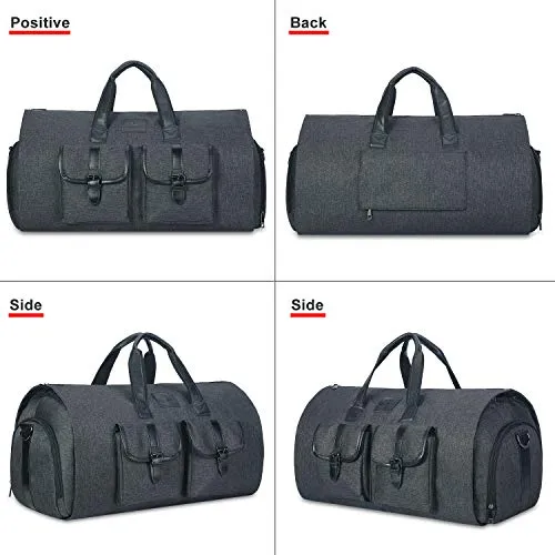 Carry-on Garment Bag Large Duffel Bag Suit Travel Bag Weekend Bag Flight Bag with Shoe Pouch for Men Women (Black)