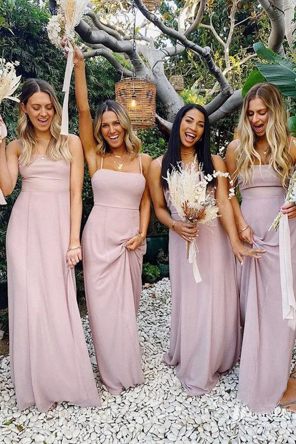 Chiffon Spaghetti Straps Neckline A-line Bridesmaid Dresses  BD093