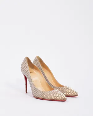 Christian Louboutin Blush/Silver Lame Spike Pointed Toe Pumps - 37.5