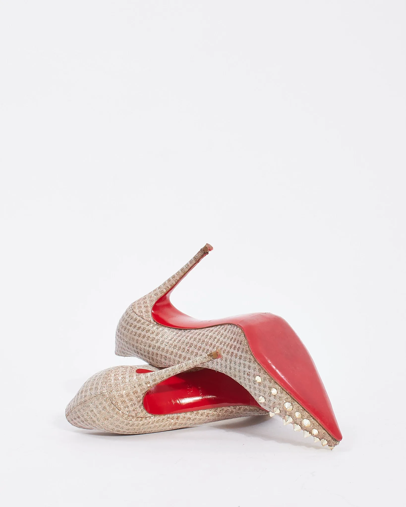 Christian Louboutin Blush/Silver Lame Spike Pointed Toe Pumps - 37.5