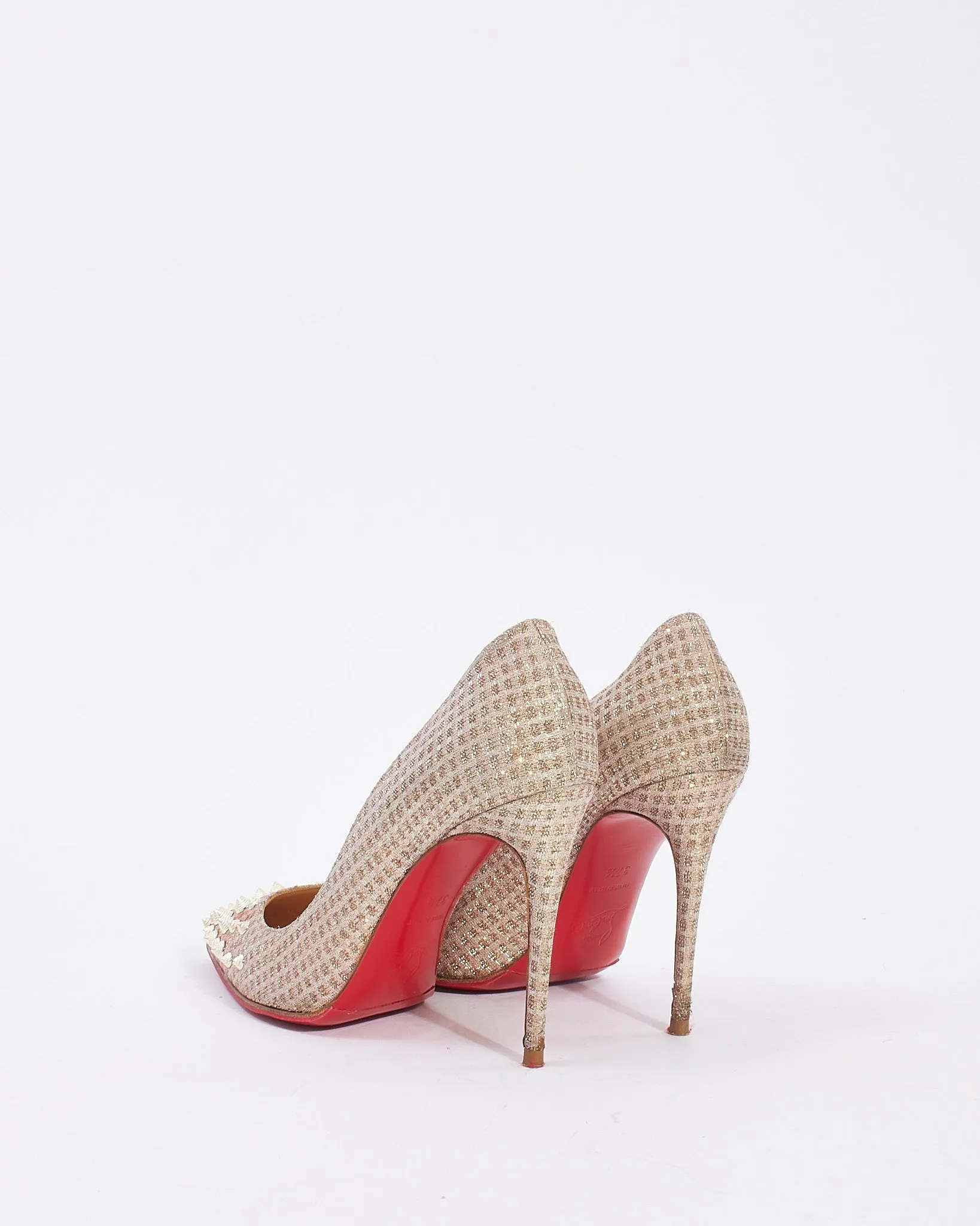 Christian Louboutin Blush/Silver Lame Spike Pointed Toe Pumps - 37.5