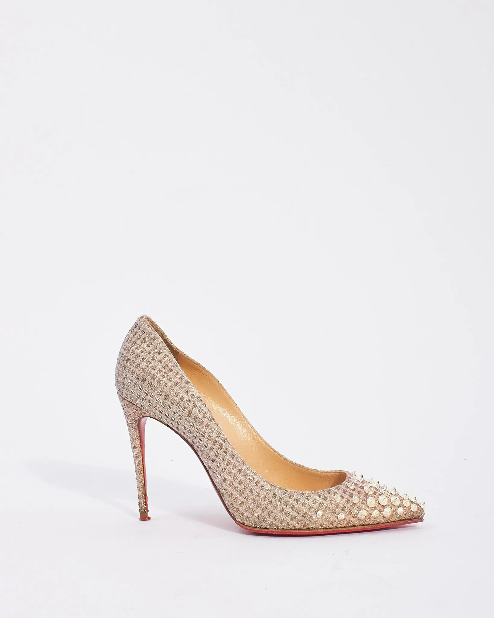 Christian Louboutin Blush/Silver Lame Spike Pointed Toe Pumps - 37.5
