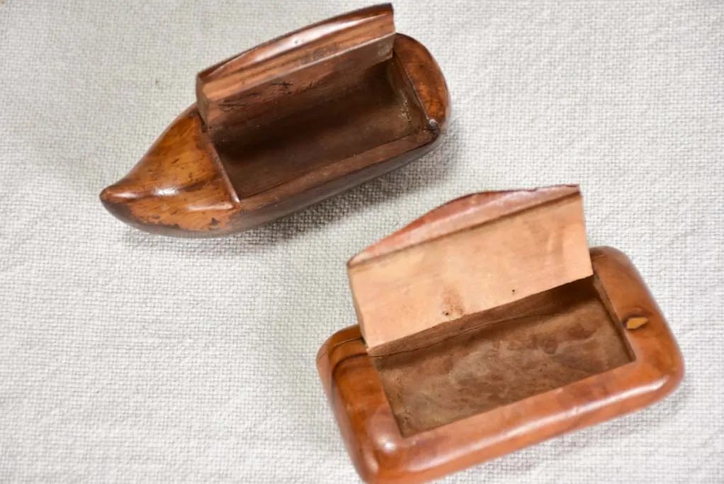 Collection of six tobacco snuff boxes and shoes