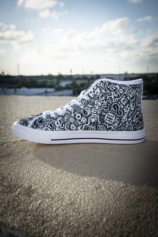 Devious Doodle Print Men's Canvas High Top Sneaker