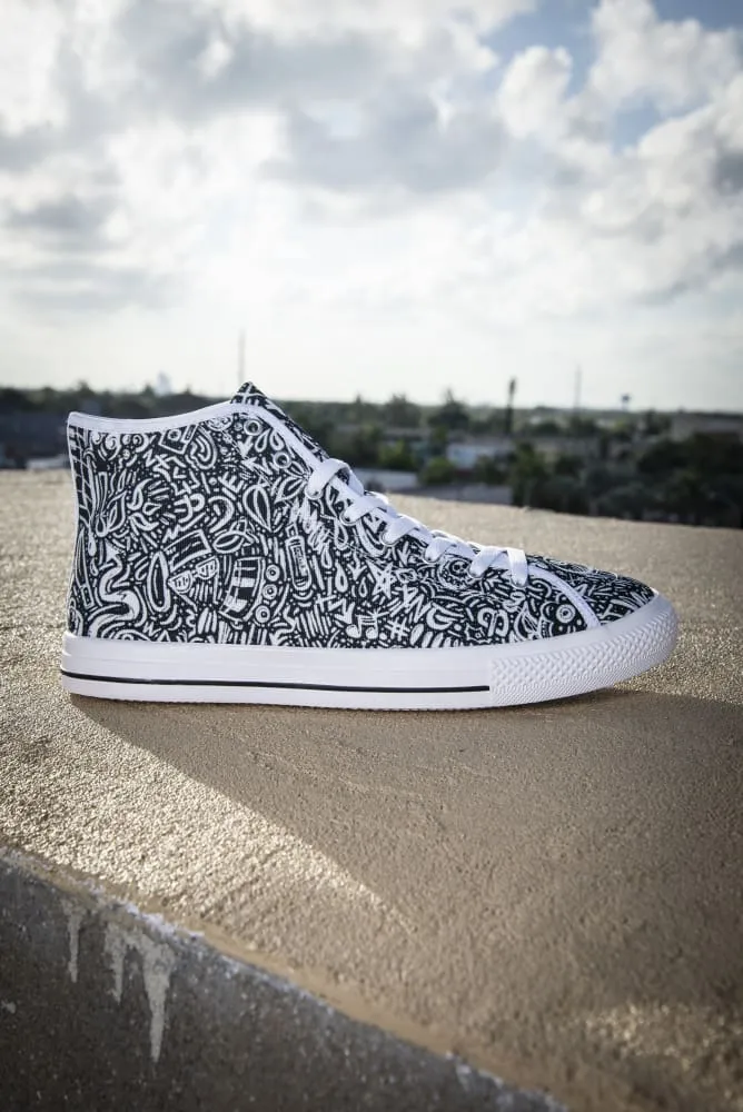 Devious Doodle Print Men's Canvas High Top Sneaker
