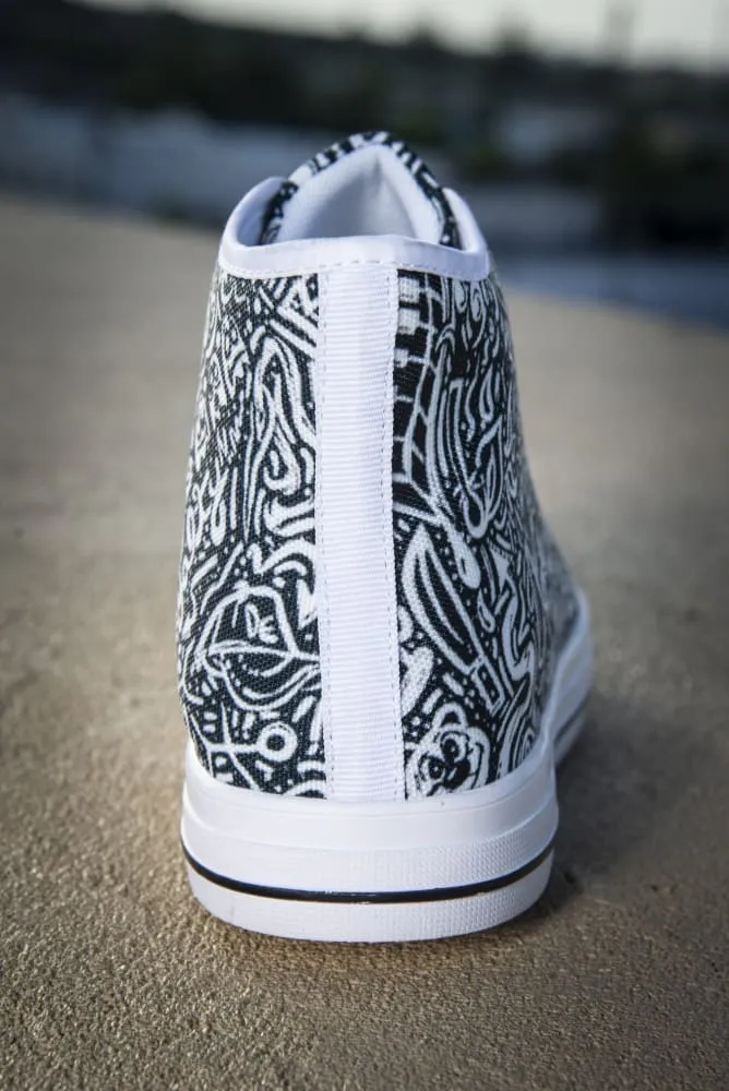 Devious Doodle Print Men's Canvas High Top Sneaker