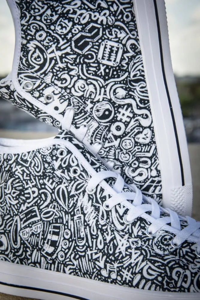 Devious Doodle Print Men's Canvas High Top Sneaker