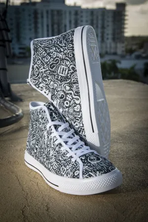 Devious Doodle Print Men's Canvas High Top Sneaker