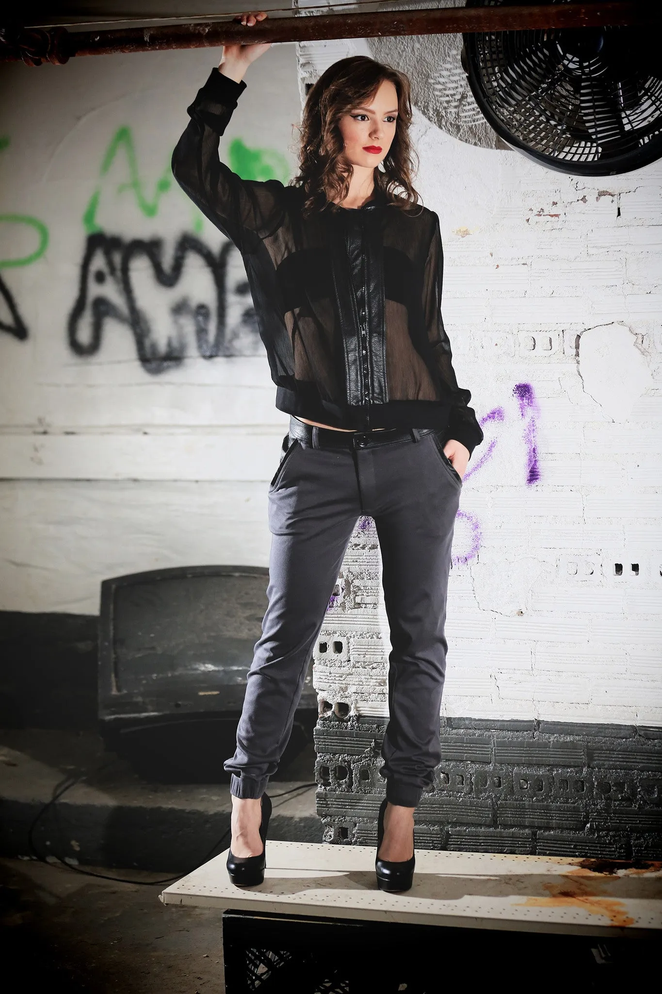 Egyptian Cotton Track Pant w/leather