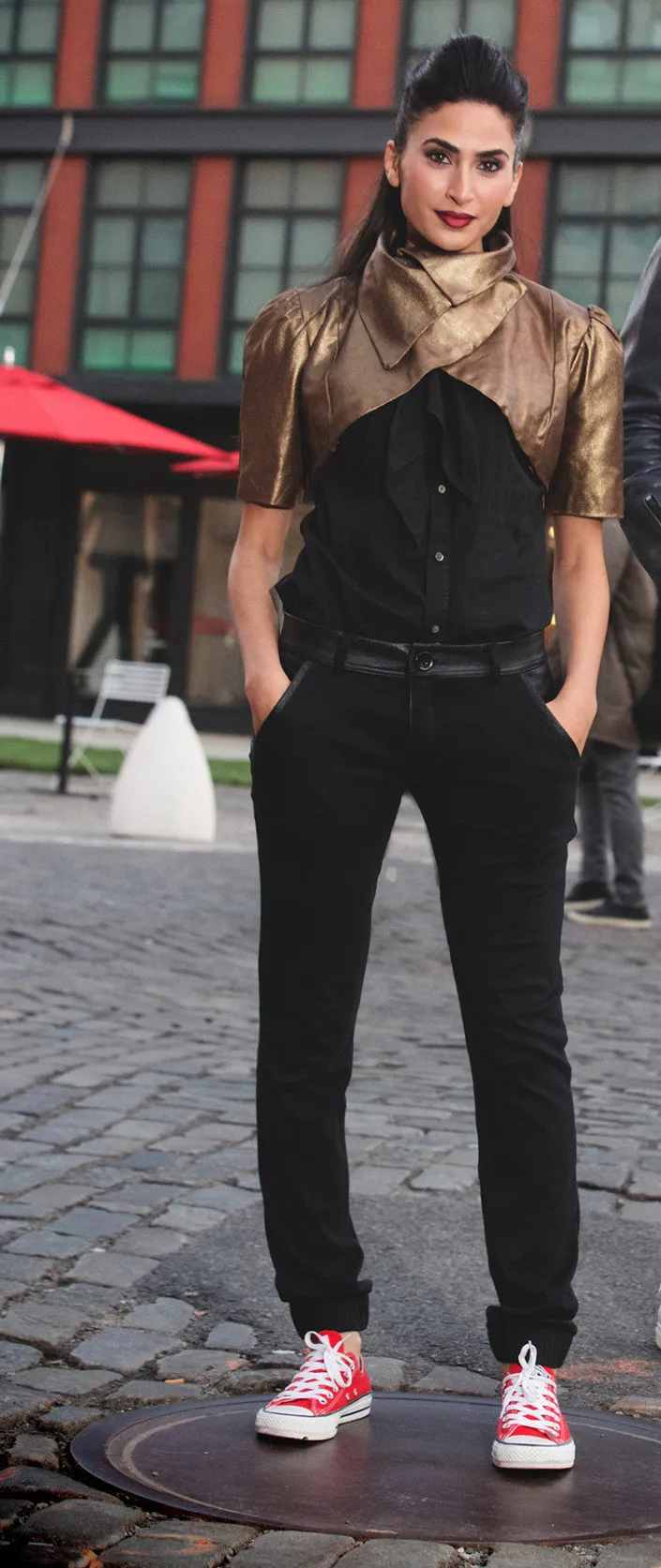 Egyptian Cotton Track Pant w/leather