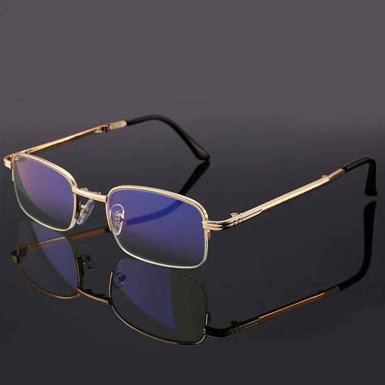 Folding Anti Blue-ray Presbyopic Reading Glasses with Case & Cleaning Cloth,  1.00D(Gold)