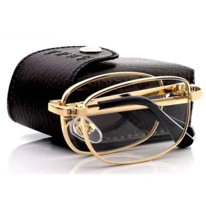Folding Anti Blue-ray Presbyopic Reading Glasses with Case & Cleaning Cloth,  3.00D(Gold)
