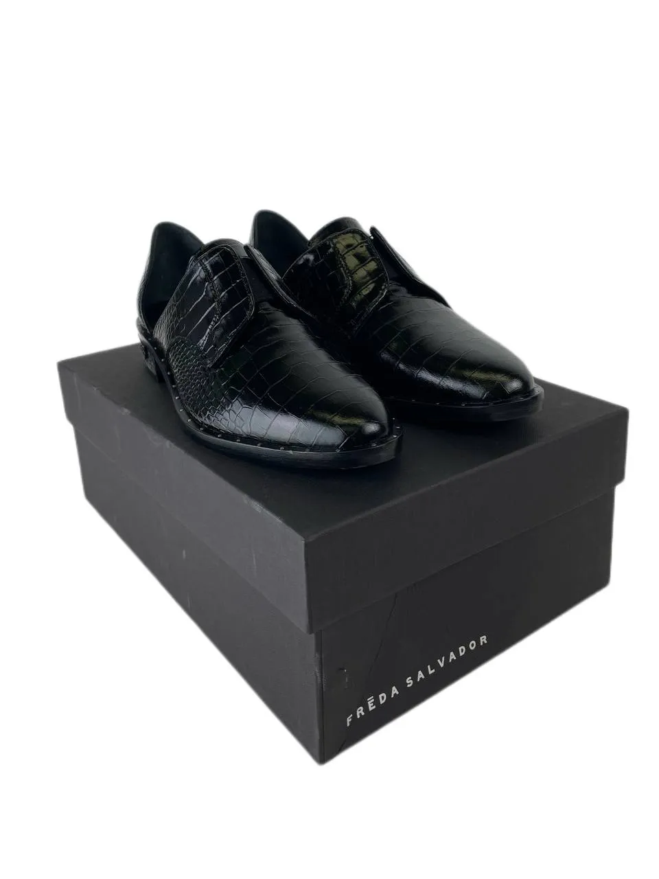 Freda Salvador Women's Black Embossed Croc Wear D'Orsay Oxford Size 5.5 NWB