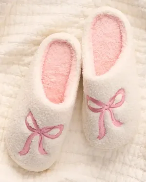 Fuzzy Bow Slippers - Pink
