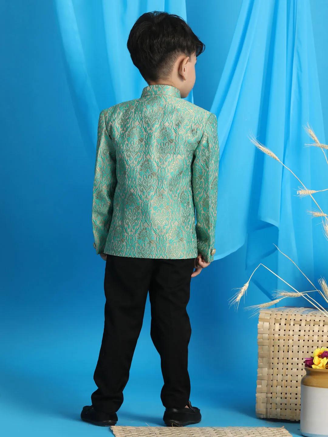 Green Woven Slim-Fit Jodhpuri Set