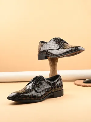 Hitz Men's Grey Leather Party Wear Lace Up Shoes