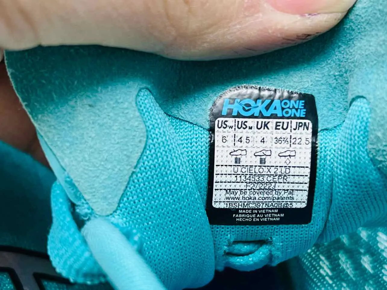 Hoka Size 6 Teal/Yellow Lace-Up Mesh Shoes Sneakers