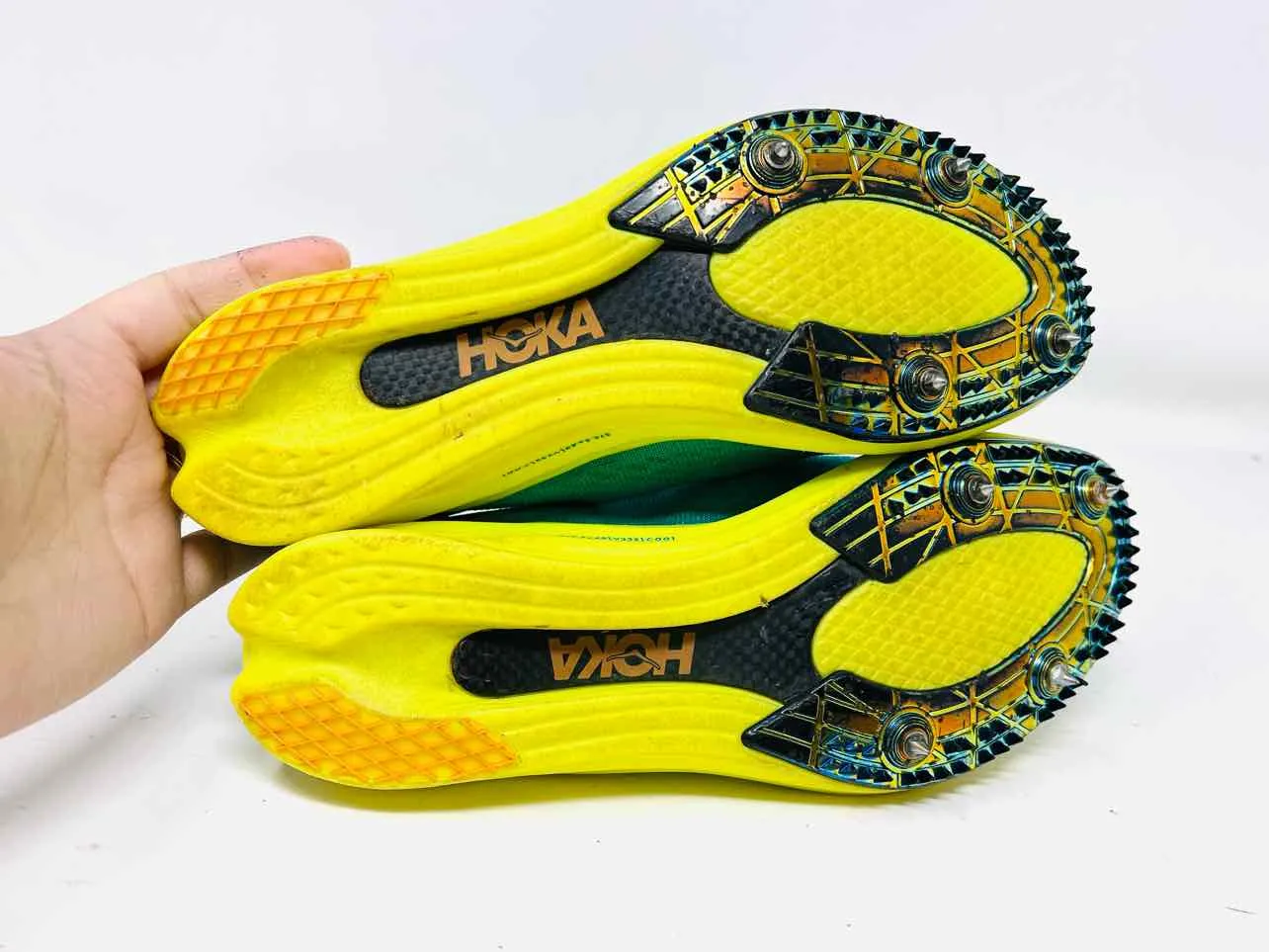 Hoka Size 6 Teal/Yellow Lace-Up Mesh Shoes Sneakers