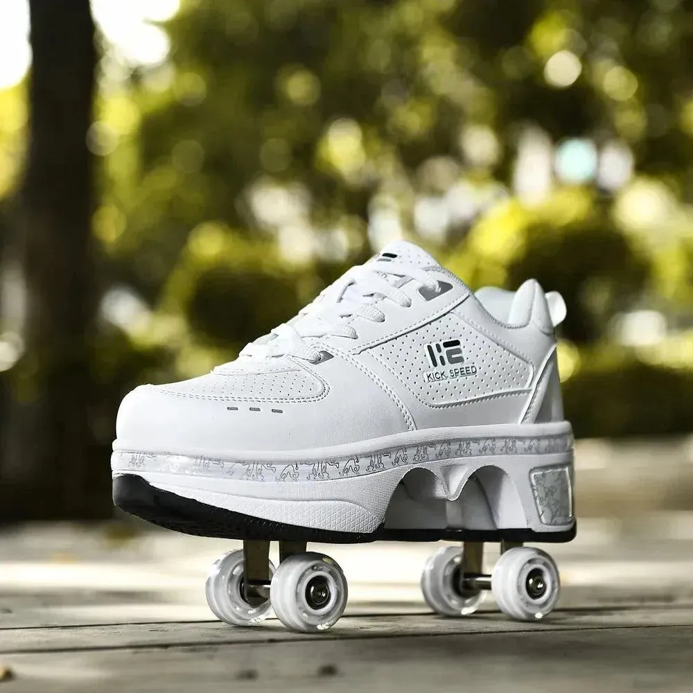Kick Speed Four-Wheel 2 in 1 Deformation Roller Skate Shoes